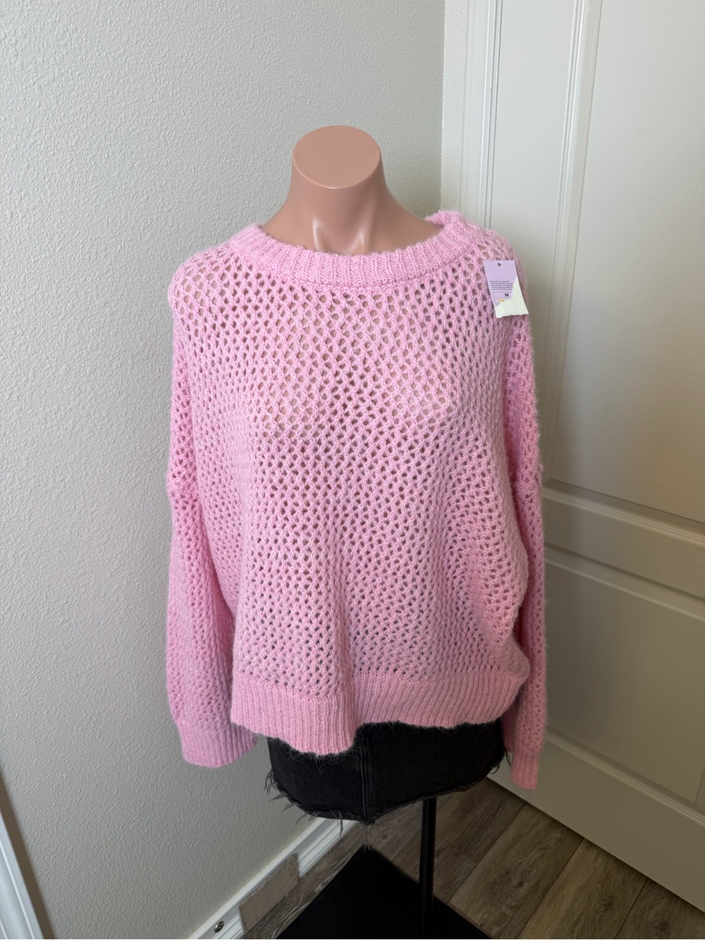 NWT Wild Fable Pink Open-Knit Crewneck Sweater Sz XL